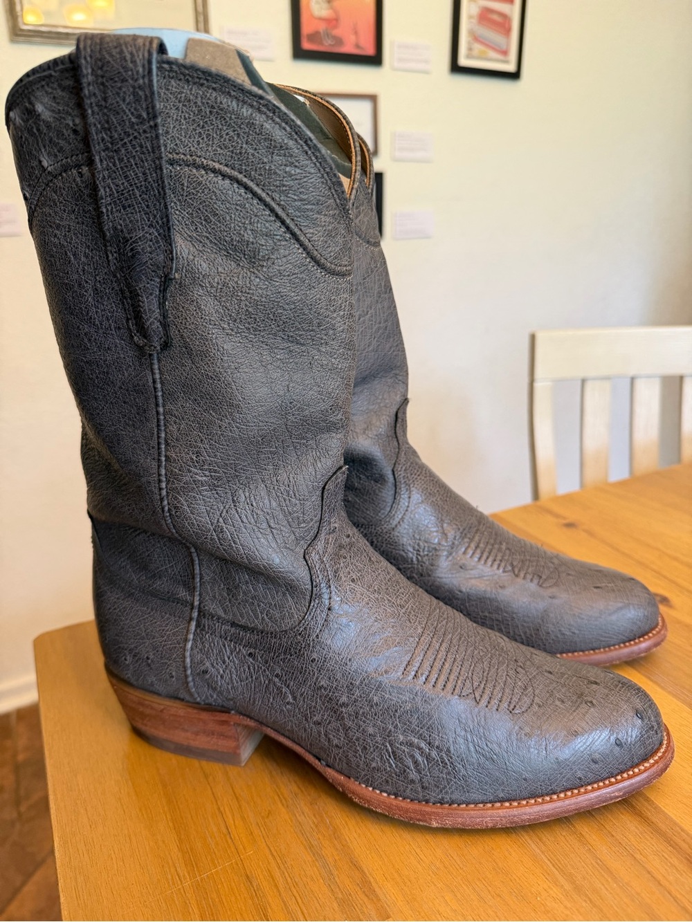 Tecovas The Jasper Smooth Ostrich grey western cowboy boots round toe - Picture 3 of 9